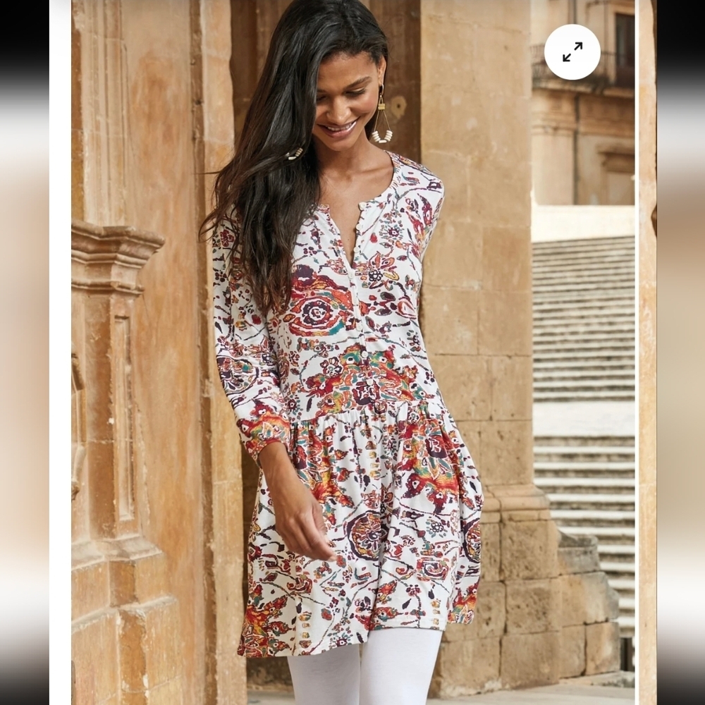 Peruvian Connection Multicolor Floral Goa Tunic